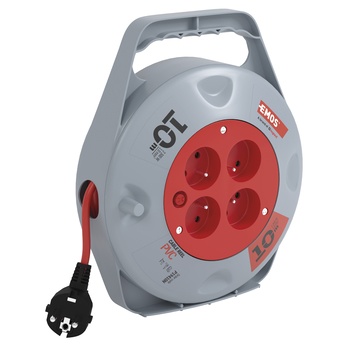 Predlžovací kábel na bubne P19410N sivá/červená, 4 zásuvky, dĺžka 10 m 2