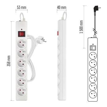 Prepäťová ochrana P54015/18 biela, 6 zásuviek, dĺžka 1,5 m, absorpcia 380 J 6