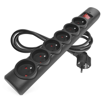 Prepäťová ochrana P54015/18 čierna, 6 zásuviek, dĺžka 1,5 m, absorpcia 380 J 2