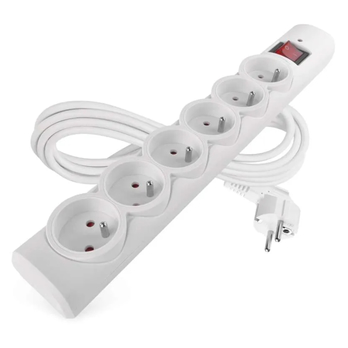 Prepäťová ochrana P54016/19 biela, 6 zásuviek, dĺžka 3 m, absorpcia 380 J 2