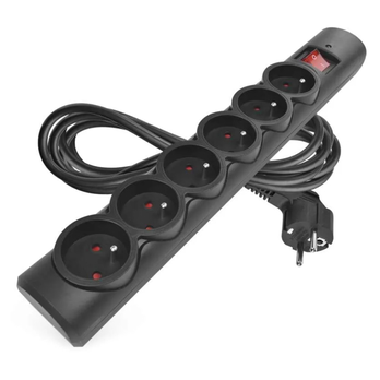 Prepäťová ochrana P54016/19 čierna, 6 zásuviek, dĺžka 3 m, absorpcia 380 J 2