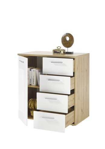 Komoda PABLO 3 dub artisan/biela lesklá 1