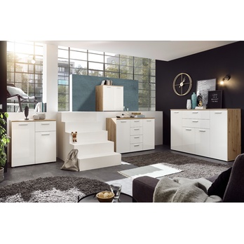 Komoda PABLO 5 dub artisan/biela lesklá 1