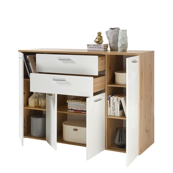 Komoda PABLO 5 dub artisan/biela lesklá 2