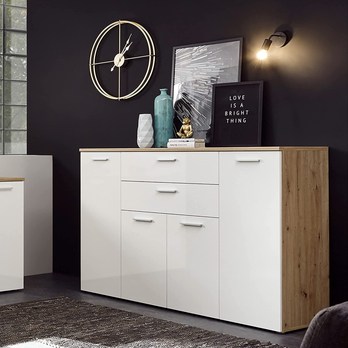 Komoda PABLO 5 dub artisan/biela lesklá 3