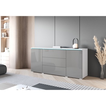 Komoda PAVIA 150 biela/sivá vysoký lesk 1