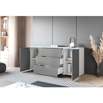 Komoda PAVIA 150 biela/sivá vysoký lesk 2