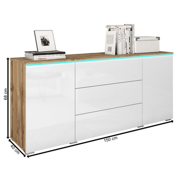 Komoda PAVIA 150 dub wotan/biela lesklá 3