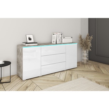 Komoda PAVIA 150 betón/biela lesklá 1