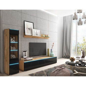 Obývacia stena PAVIA I dub wotan/čierna lesklá 1