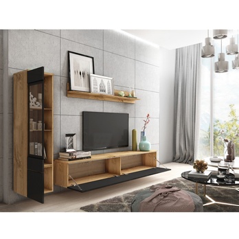 Obývacia stena PAVIA I dub wotan/čierna lesklá 2