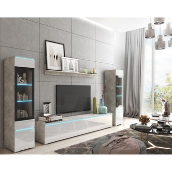 Obývacia stena PAVIA II betón/biela lesklá 2