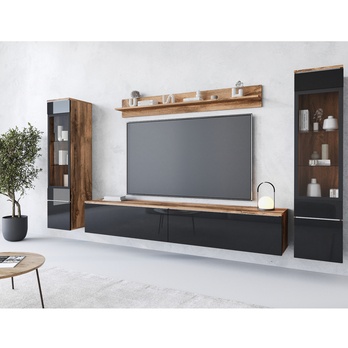 Obývacia stena PAVIA II dub wotan/čierna lesklá 1