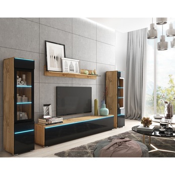 Obývacia stena PAVIA II dub wotan/čierna lesklá 2