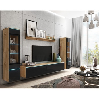 Obývacia stena PAVIA II dub wotan/čierna lesklá 3