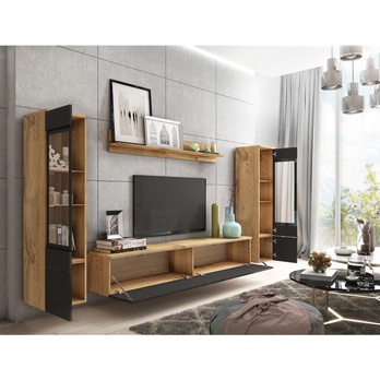 Obývacia stena PAVIA II dub wotan/čierna lesklá 4