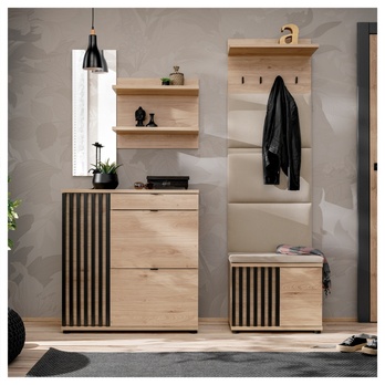 Komoda na topánky PEDRO dub/čierna/béžová 1