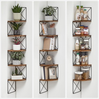 Nástenný regál PLENTY čierna/hnedá 3