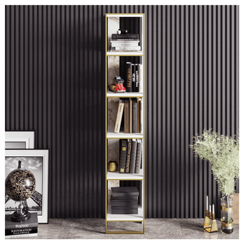 Regál na knihy  POLKA biely mramor/zlatá 1