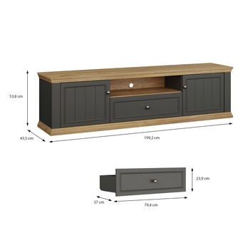 TV komoda PONTYPOOL sivá/dub mauvella, šírka 200 cm 8