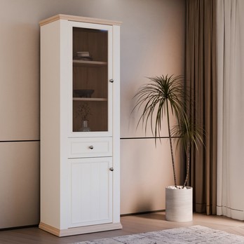 Vitrína PONTYPOOL biela/dub riva, šírka 70 cm, ľavá/pravá 1