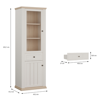 Vitrína PONTYPOOL biela/dub riva, šírka 70 cm, ľavá/pravá 12