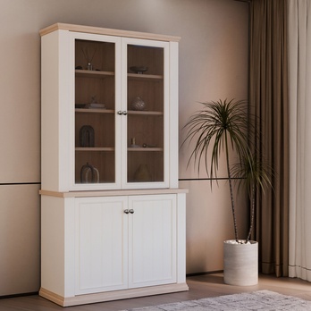 Vitrína PONTYPOOL biela/dub riva, šírka 110 cm 1