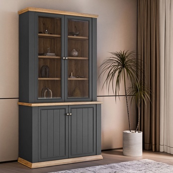 Vitrína PONTYPOOL sivá/dub mauvella, šírka 110 cm 1