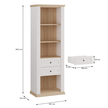 Regál PONTYPOOL biela/dub riva, šírka 70 cm 6