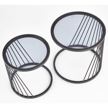 Sada 2 prístavných stolkov POSEIDON čierna/dymové sklo 1