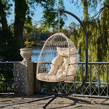 Závesné kreslo POTROS béžová/sivá/čierna 1