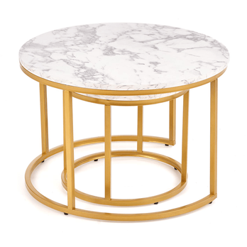 Konferenčný stolík POULO biely mramor/zlatá, sada 2 ks 1