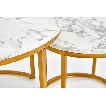 Konferenčný stolík POULO biely mramor/zlatá, sada 2 ks 2
