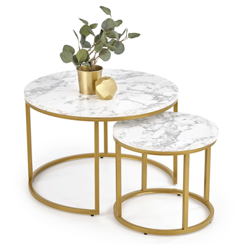 Konferenčný stolík POULO biely mramor/zlatá, sada 2 ks 4