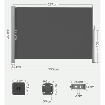 Bočná markíza PRIVACY sivá, 160x300 cm 5