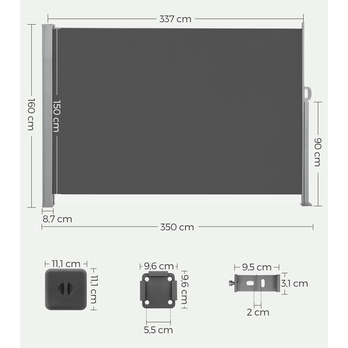 Bočná markíza PRIVACY sivá, 160x350 cm 5