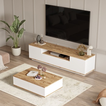 TV stolík + konferenčný stolík PRIVE 4 borovica atlantic/biela 1