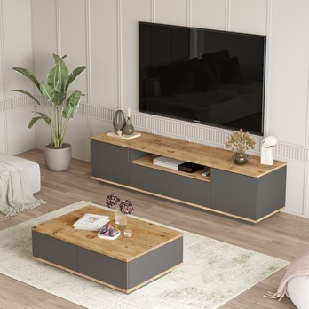 TV stolík + konferenčný stolík PRIVE 4 borovica atlantic/antracitová 1