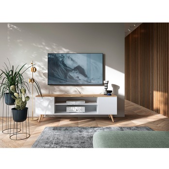 TV stolík PRUE biela/dub craft zlatý 1