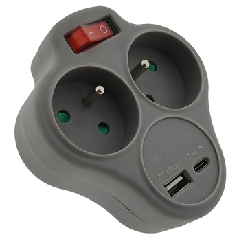 Rozbočovacia zásuvka Q-416F sivá, 2x zásuvka, 2x USB, s vypínačom 1