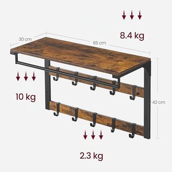 Nástenný vešiak RACK hnedá/čierna 6