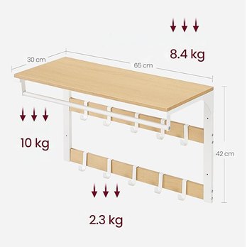 Nástenný vešiak RACK prírodná/biela 4