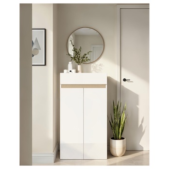 Skrinka na topánky RAINBOW 1 svetlý dub/biela vysoký lesk 1