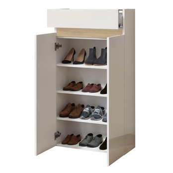 Skrinka na topánky RAINBOW 1 svetlý dub/biela vysoký lesk 2