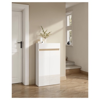 Skrinka na topánky RAINBOW 1 svetlý dub/biela vysoký lesk 4