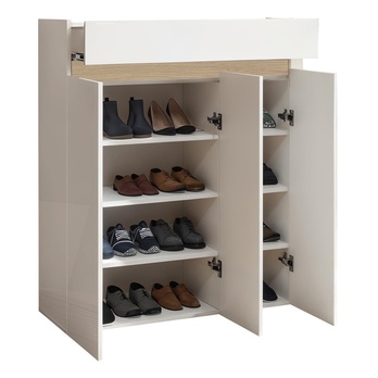 Skrinka na topánky RAINBOW 2 svetlý dub/biela vysoký lesk 2