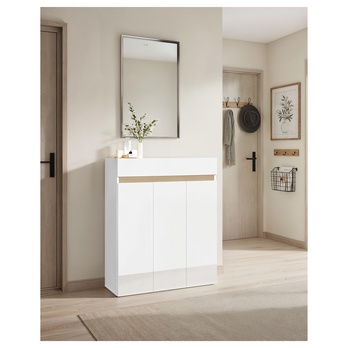 Skrinka na topánky RAINBOW 2 svetlý dub/biela vysoký lesk 4