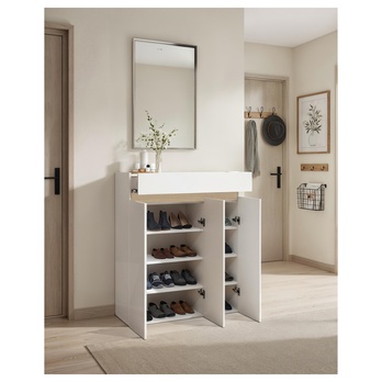 Skrinka na topánky RAINBOW 2 svetlý dub/biela vysoký lesk 5