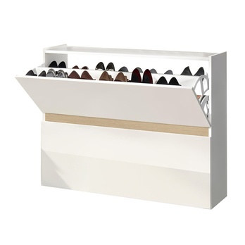 Skrinka na topánky RAINBOW 3 svetlý dub/biela vysoký lesk 2