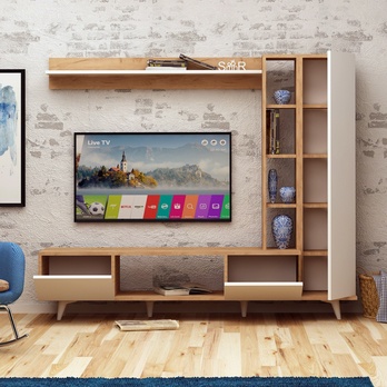 Obývacia stena RAMBUTY dub/biela 2